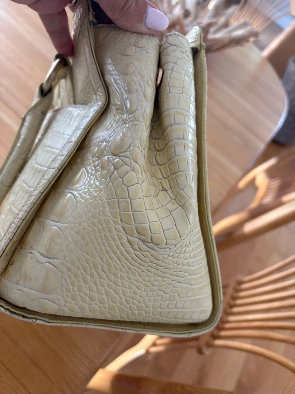 Brahmin Cream Croc-Embossed Leather Satchel with Top Handles
